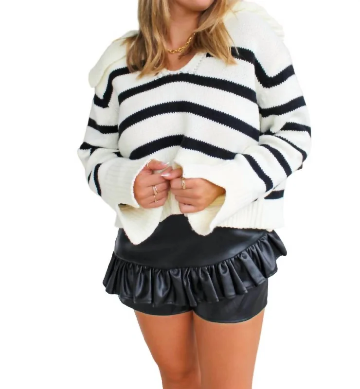 Black And White Style Ruffle Leather Faux Skirt In Black