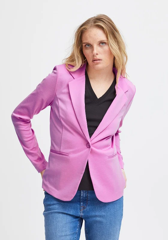 Elegant Style Ichi Kate Jersey Single Breasted Blazer, Super Pink