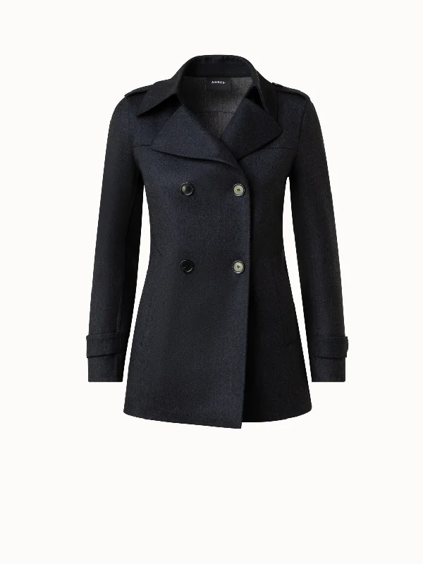 Sweet Short Skirt Style Wool Stretch Double-Face Peacoat