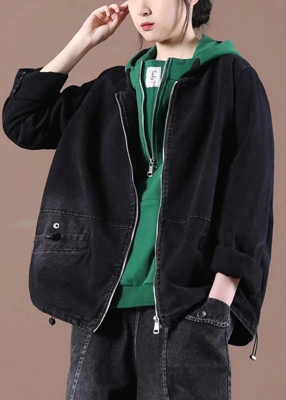 Sports Vitality Style Women's Loose Drawstring Baseball Collar Denim Jacket