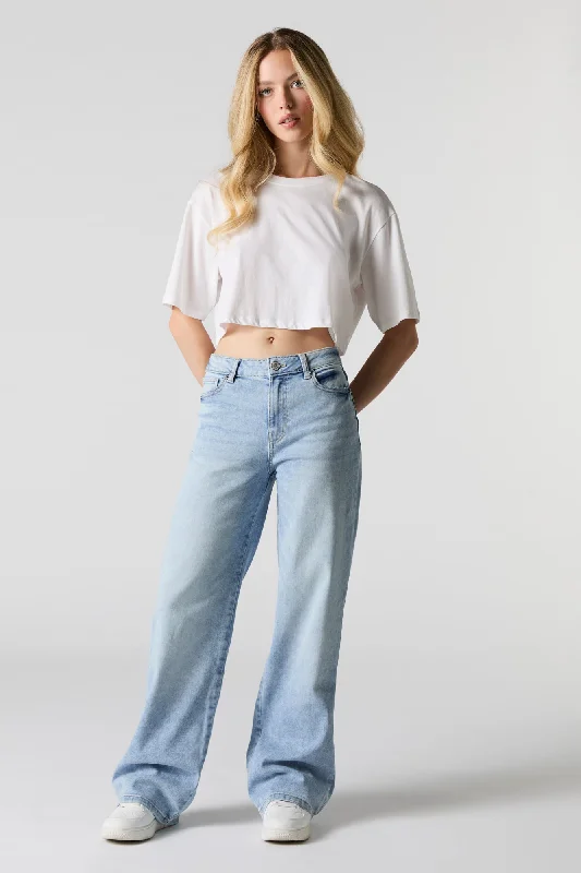 Sweet Stand-Up Collar Style High Rise Stretch Wide Leg Jean