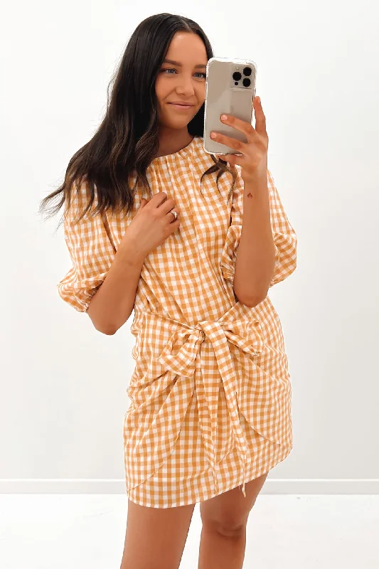 Ultra-lightweight Abigail Mini Dress Toffee Gingham