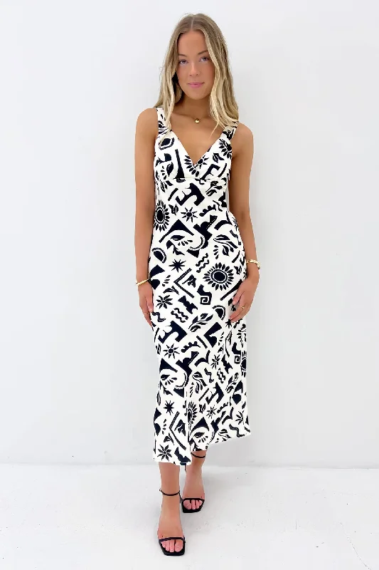 Single-shoulder Neck Design Array Maxi Dress Print