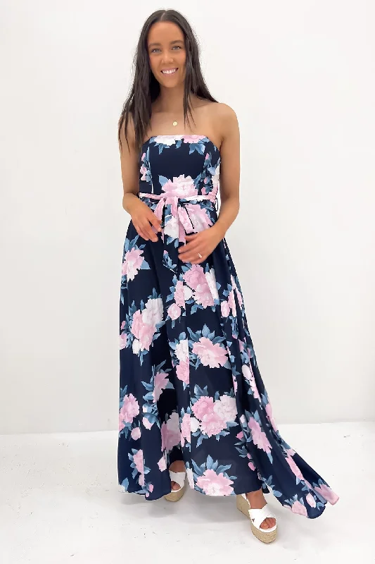 Sports Functional Style Aurora Maxi Dress Navy Floral