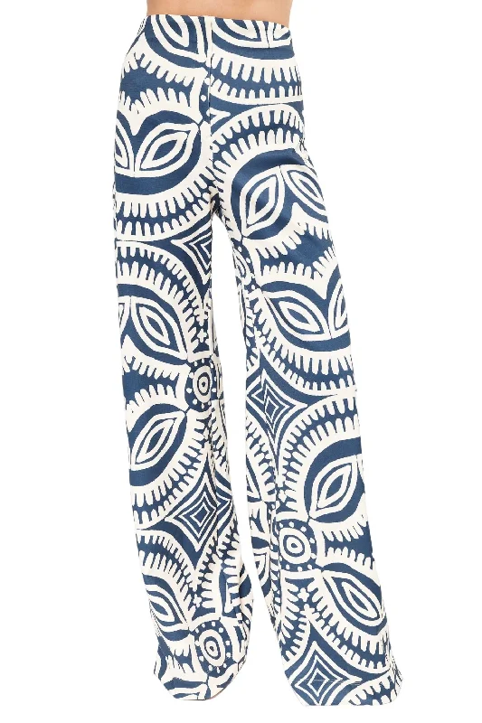 Sweet Age-Reducing Style Balboa Pants In Blue Tribal Motif