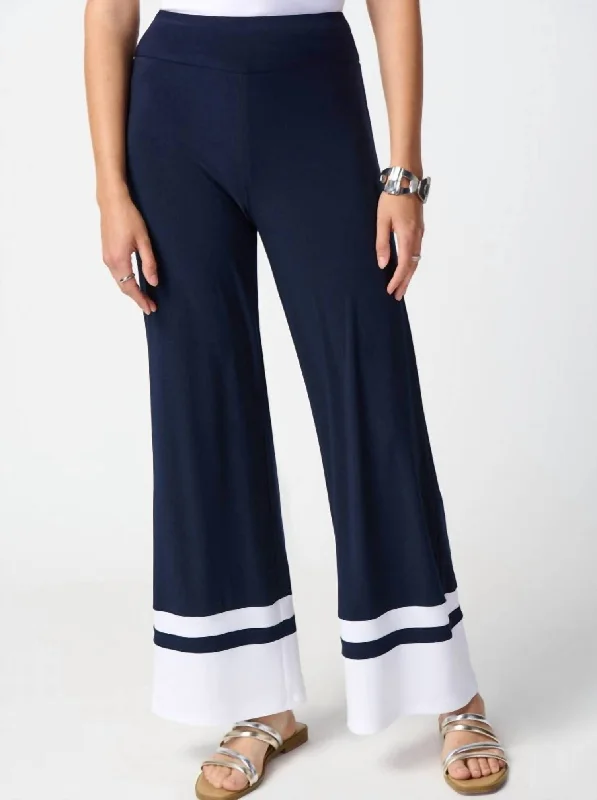 Letter embroidery Border Stripe Pants In Navy