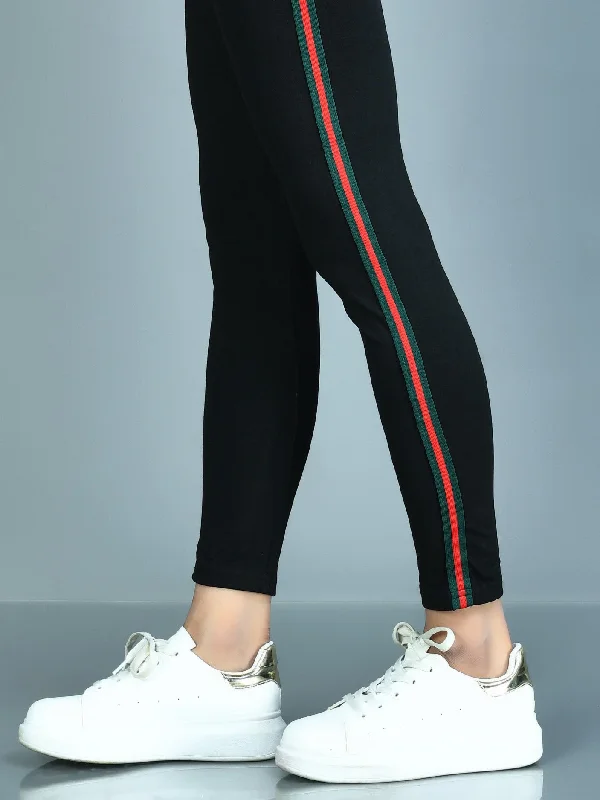 Sports Zipper Style Dual Tone  Striped Tights