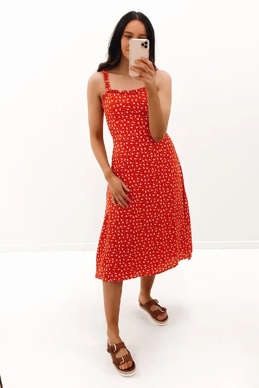 Street Personality Style Rani Midi Dress Red