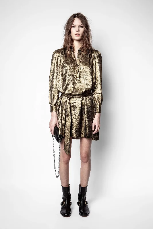 Stand-up collar design Retouch Gold Foil Dress