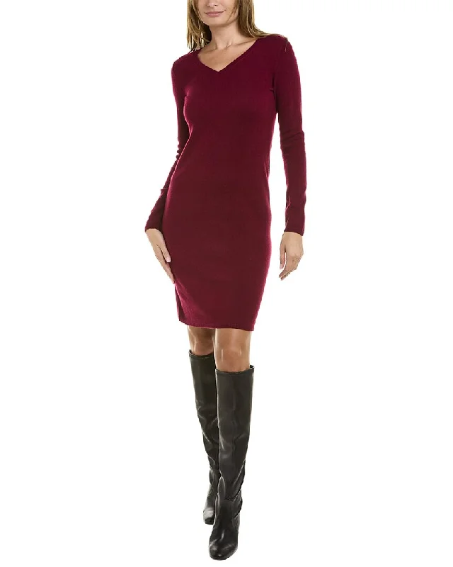 Mid-length Style sofiacashmere V-Neck Cashmere Sweaterdress