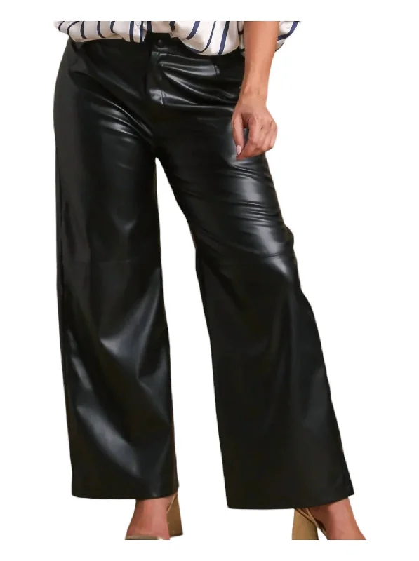 Knowledge And Elegance Super Chic Faux Leather Pants In Black