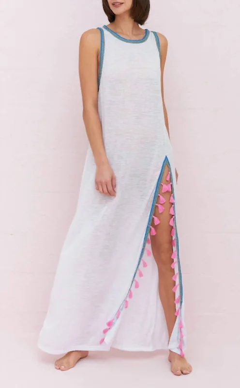 Casual And Casual Tassel Slit Dress in White