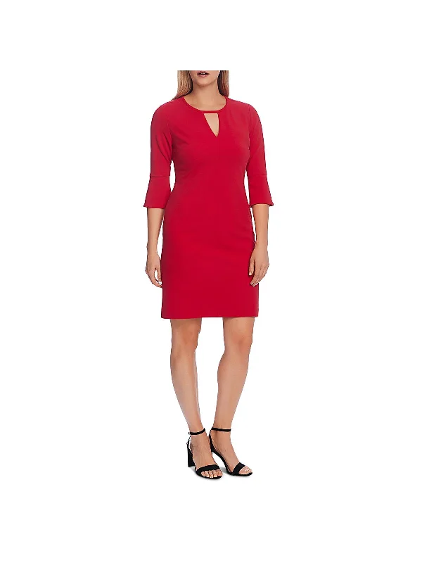 High waist design Womens Crepe Flare Sleeves Wear to Work Dress