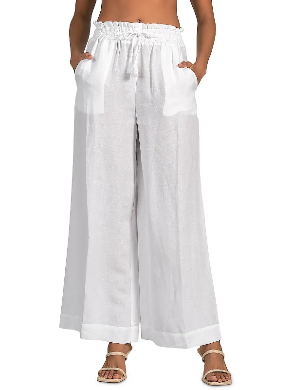 Fashion Style Womens Linen High Rise Wide Leg Pants