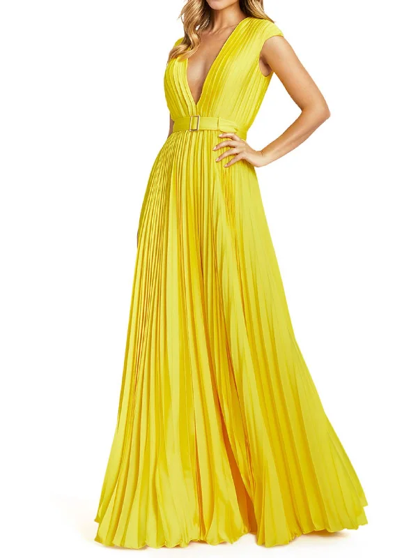 Trendy Traveler Womens Pleated Attached Belt Evening Dress