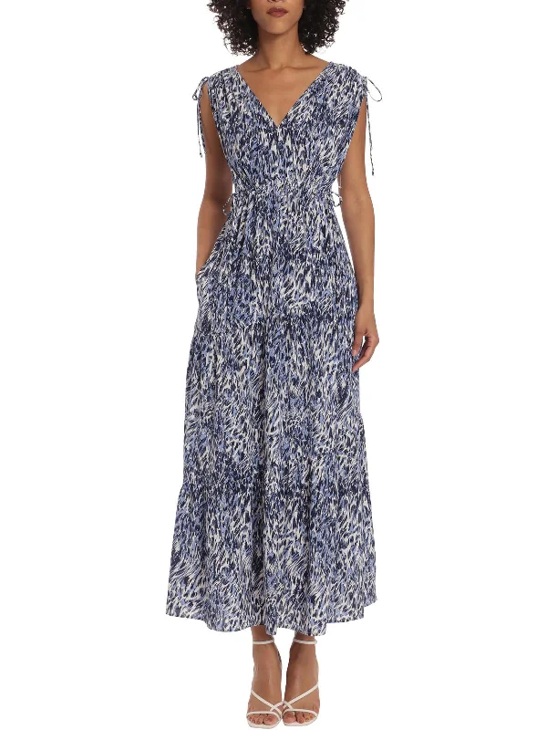 Street Show-off Style Womens Printed Tie Front Midi Dress